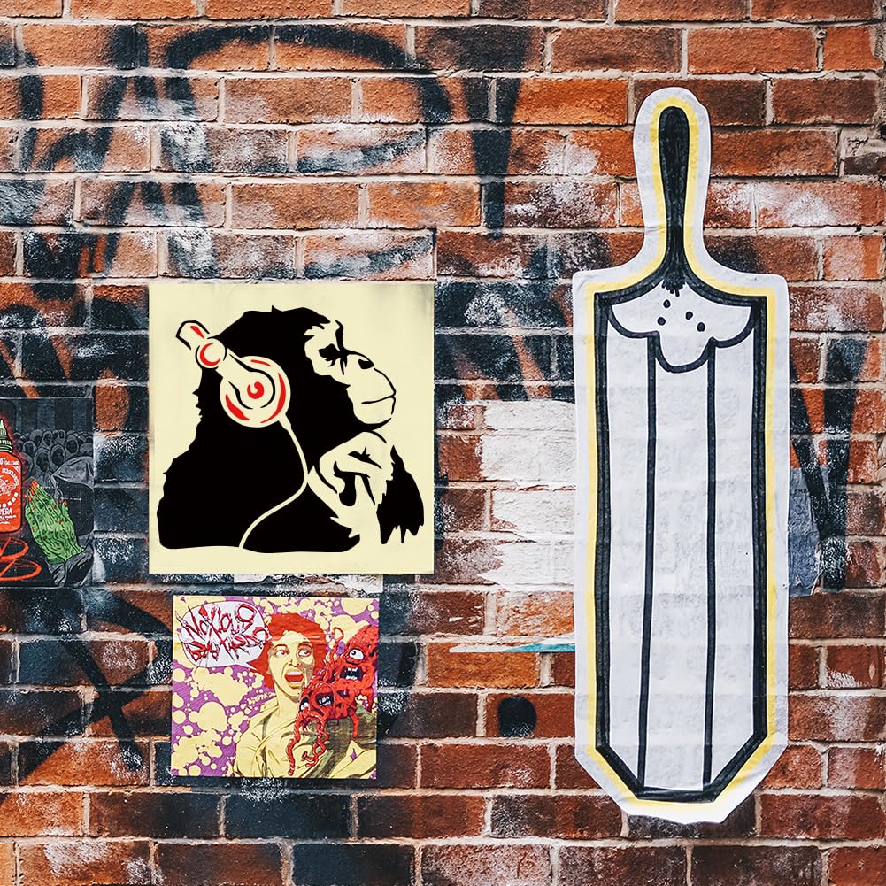 FINGERINSPIRE 12 stencil da disegno Banksy con pennello da 30 x 30 cm, motivo: ragazzi, uomo, angeli, clown, scimpanzé, ratti, pittura a tema Banksy, stencil per dipingere su mobili