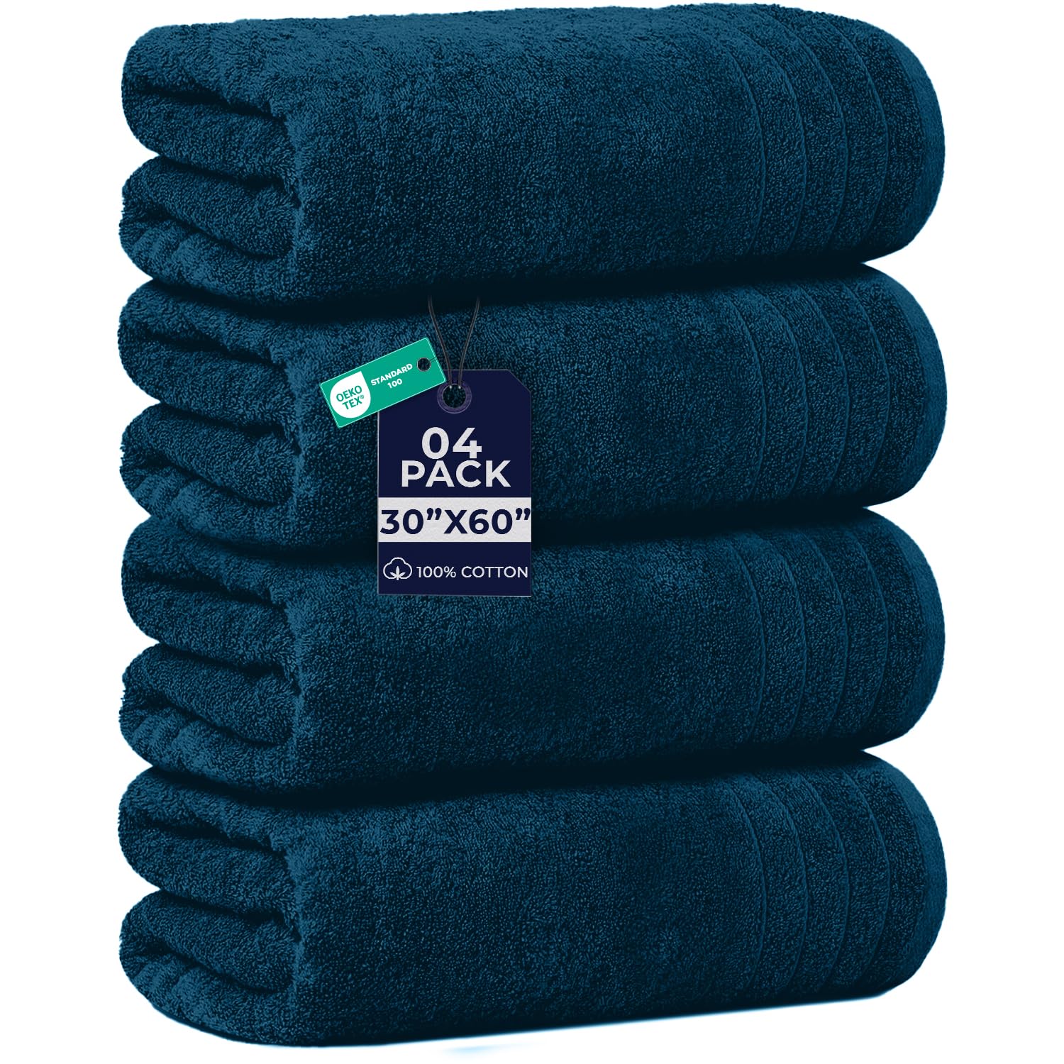 DAN RIVER Extra Large Bath Towels Set of 4, 30 x 60 Inches, Blue Opal
