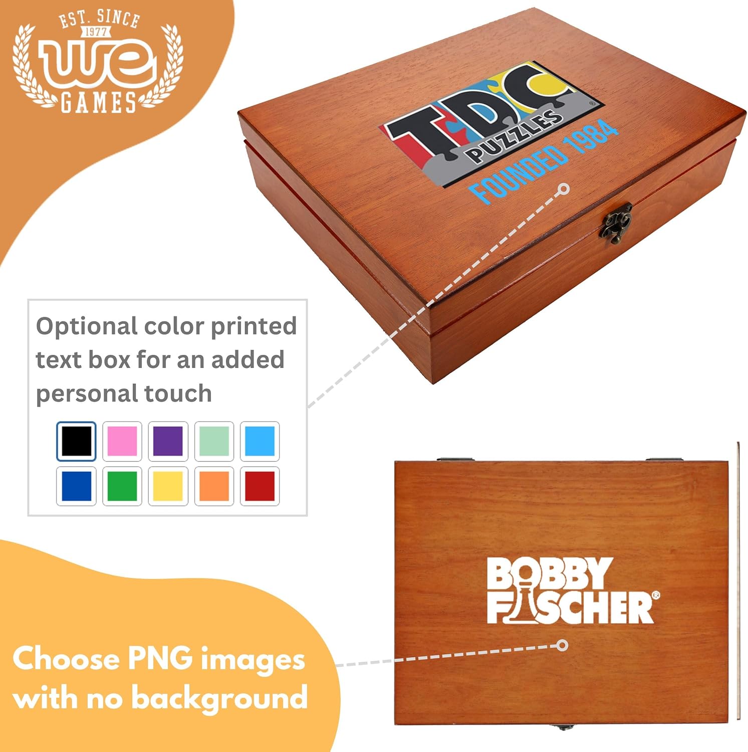 WE Games Custom Logo Printed Shut the Box Game Wooden Dice Games, Personalized Color Printed Logos, Tabletop Bar Game, 12 Number Tiles in Keepsake Cherry-Stained Wooden Box