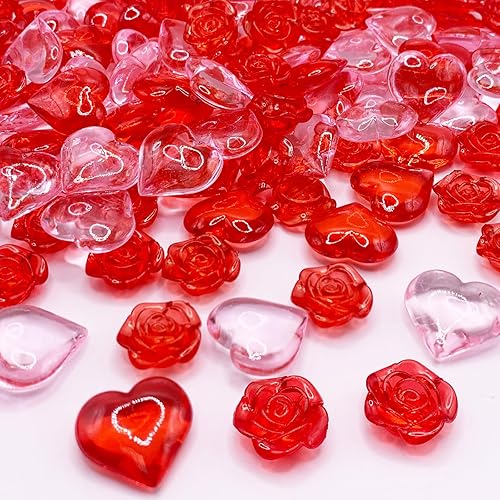 200 adornos acrílicos de corazón con diseño de rosas para el día de San Valentín, decoración de mesa de corazones de amor, rellenos de jarrón para