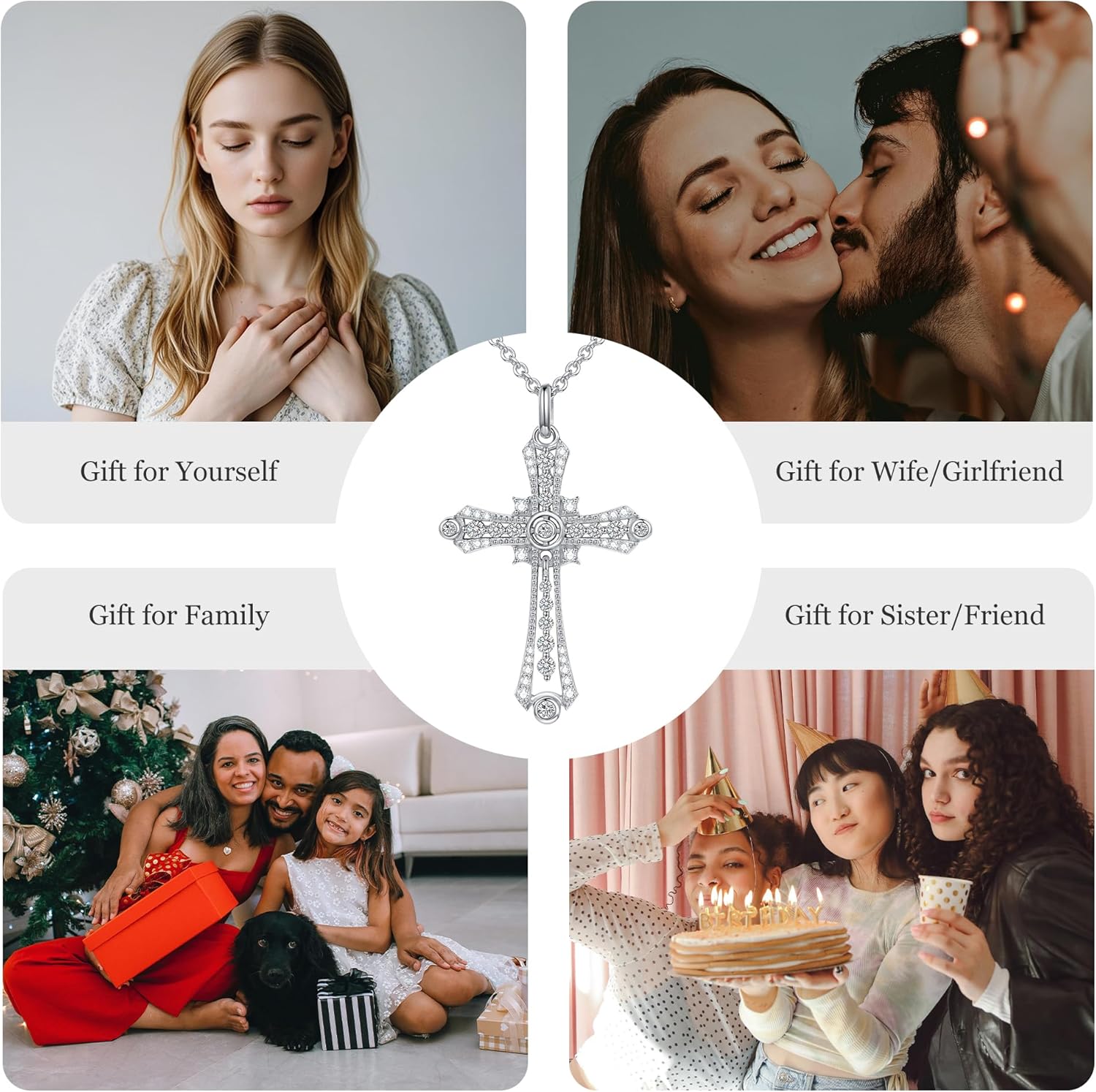 E Cross Necklace for Women, 18K Yellow or White Gold Plated Sterling Silver Cross Pendant - Birthday Anniversary Valentine's Day Religious Christian Jewelry Gifts for Her Women Wife Girlfriend Mom - Image 6