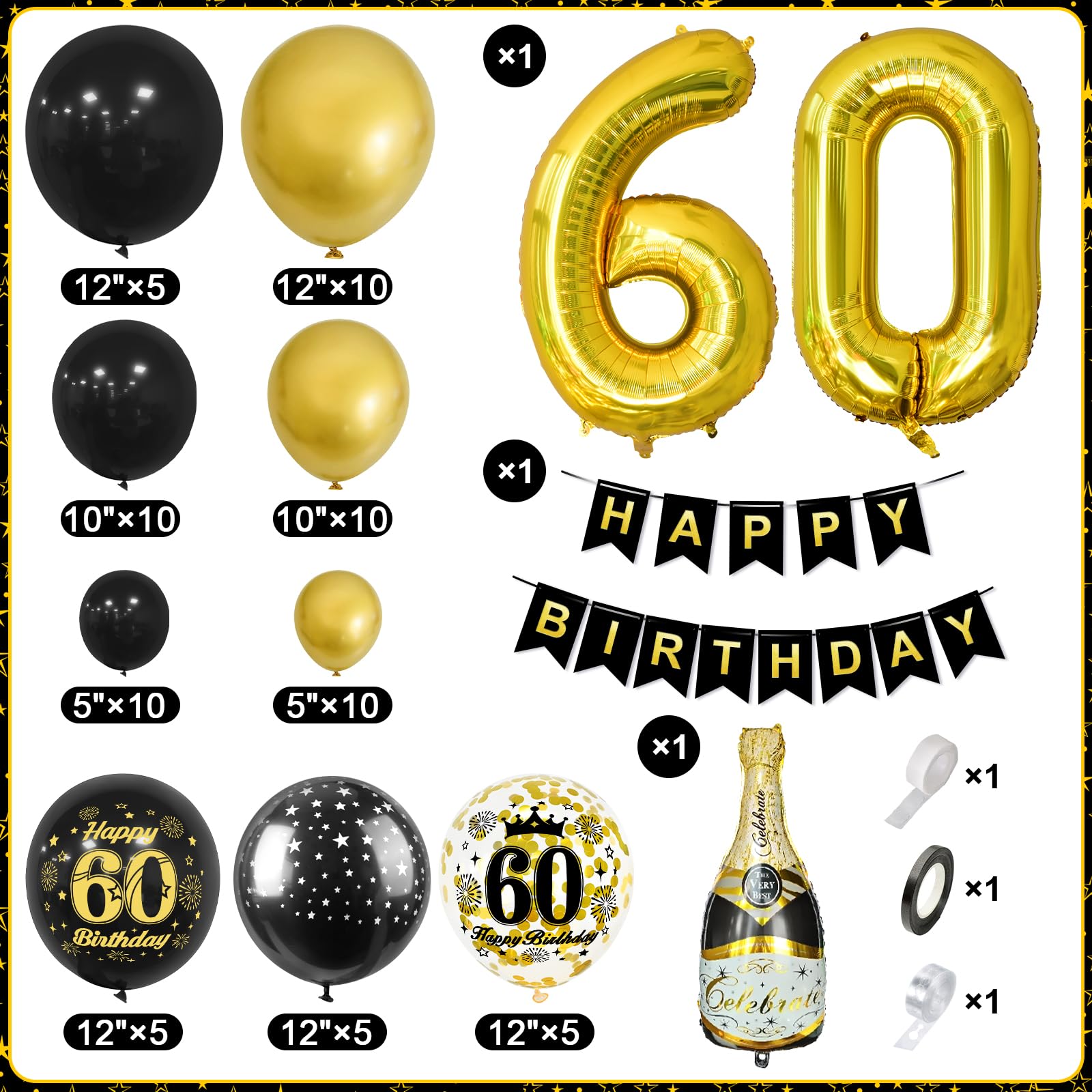 Set Decorazioni 60° Compleanno Donna Oro Rosa E Nero - 58 Pezzi Con Striscione, Palloncini E Sfondo 'Back In 1965'
