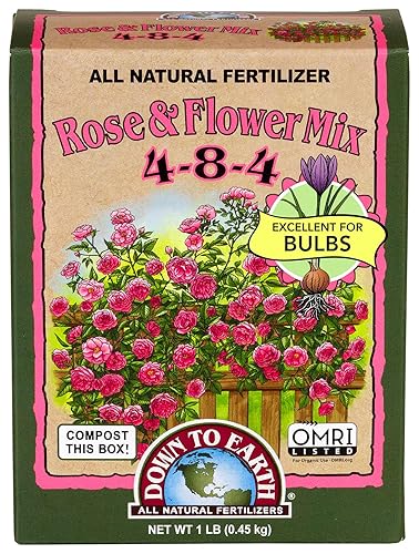 Down To Earth All Natural Fertilizers Mezcla orgánica de rosas y flores - Alimento vegetal para rosas, bulbos, flores y ornamentales 4-8-4, 1 libra