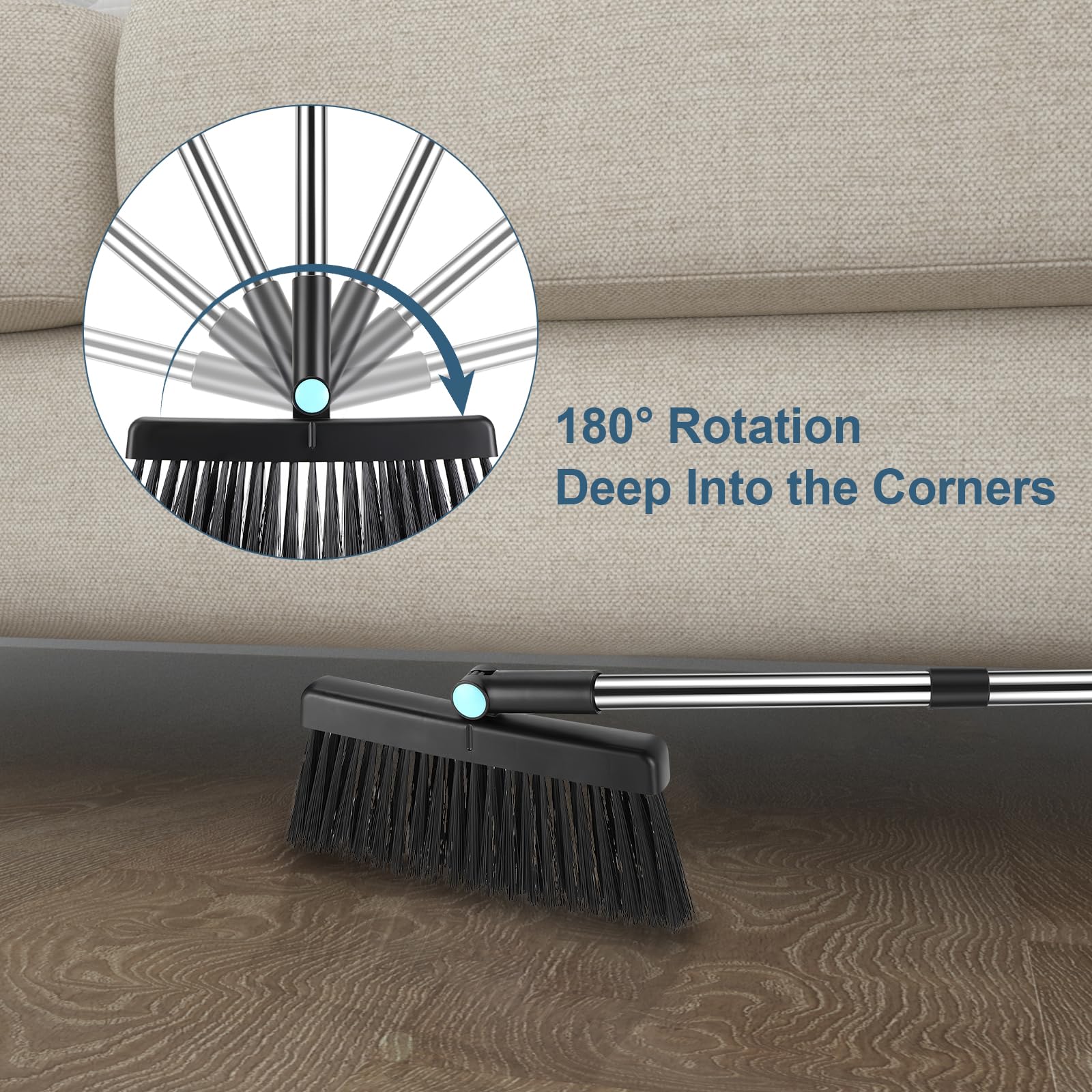 Set di Scopa e Paletta, Scopa con Manico Lungo e Paletta Verticale, Scopa a Girevole a 180 Gradi per la Pulizia dei Pavimenti, Grigio
