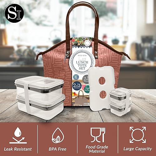 Miniatura 4 de Lonchera aislada para mujer, juego de 4 loncheras aisladas, bolsa de almuerzo de 10 litros con contenedores, 1 bolsa de mano, 2 bandas elásticas y