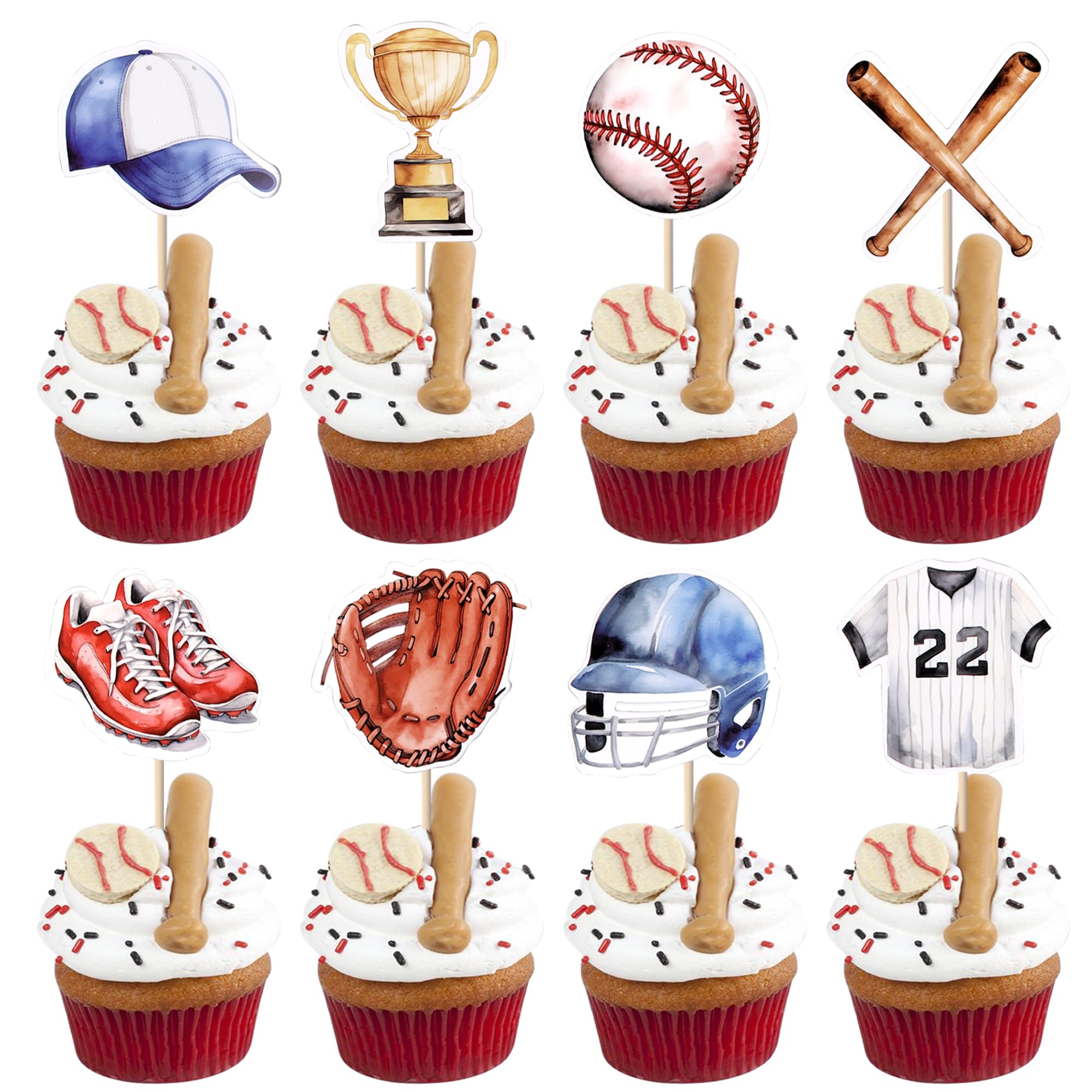 40 PCS Baseball Cupcake Toppers Double Sided Sports Game Baseball Players Cupcake Picks for Sports Baseball Theme Baby Shower Kids Boys Girls Birthday