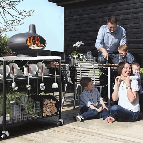 Miniatura 9 de Mesa de parrilla para exteriores de 3 estantes, mesa para horno de pizza con cubierta impermeable, mesa de comedor móvil, mesa de carrito con