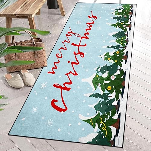 ArtSocket Alfombra de Navidad con diseño de pino de Navidad, 2 x 6 pies, antideslizante, lavable, para interiores, dormitorio, cocina, entrada,