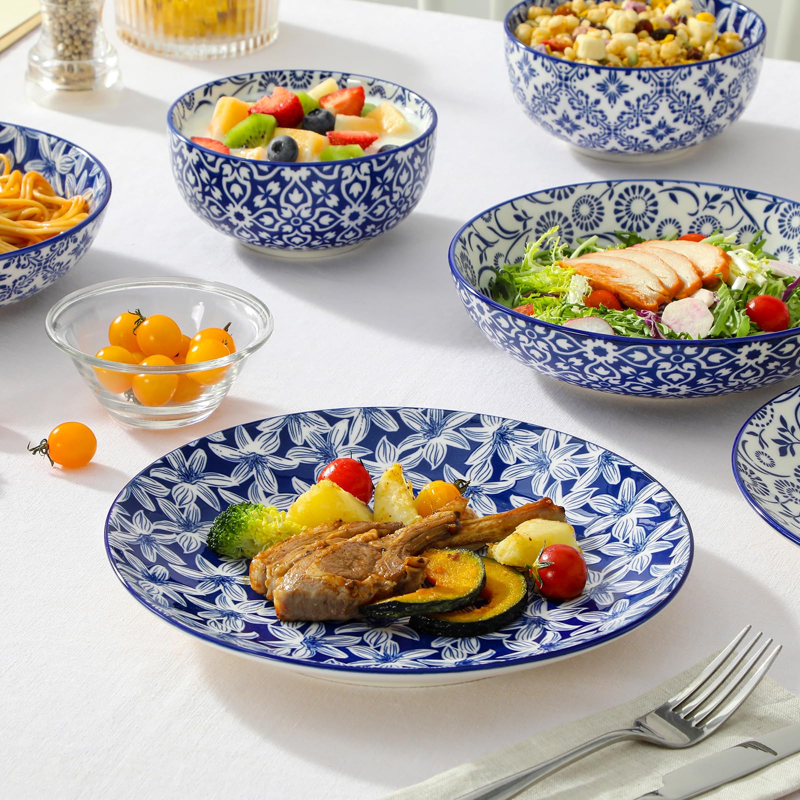 vancasso SELENE - Juego de platos y cuencos para 6, juegos de vajilla de 24 piezas, juego de platos aptos para microondas y lavavajillas, vajilla azul porcelana