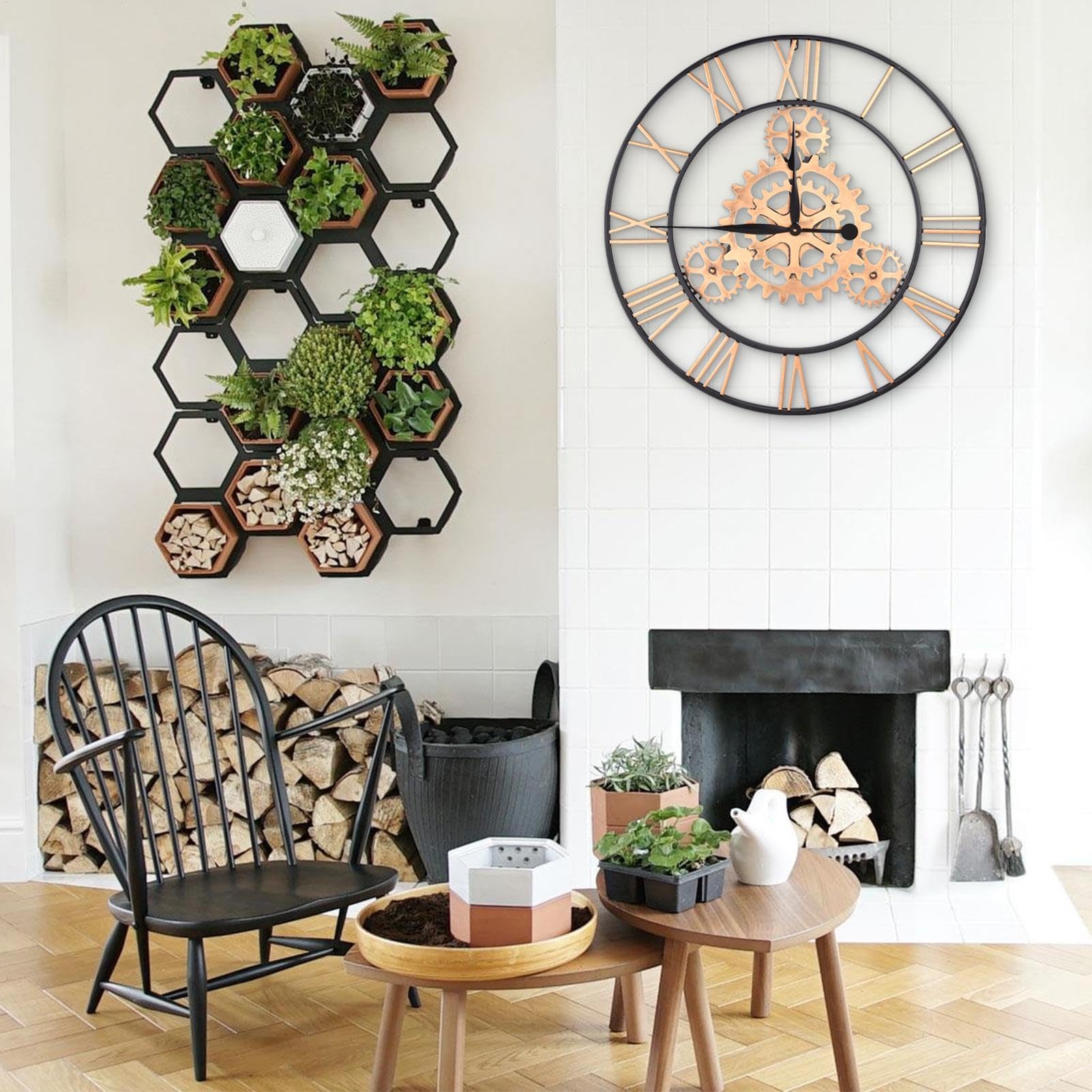 Reloj Pared Industrial Números Románticos A Pilas Artesanía Decorativa