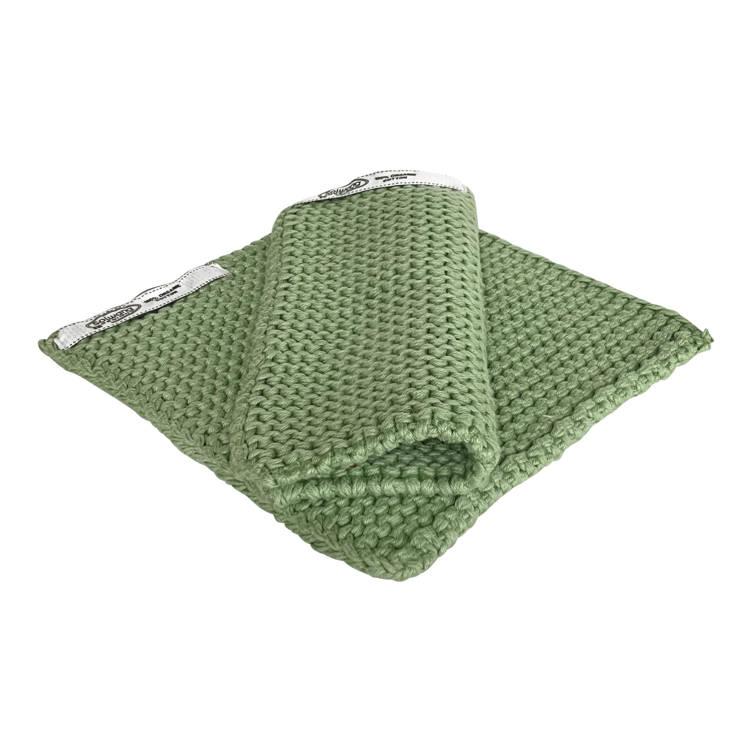 Dänische gestrickte Topflappen/heiße Pads aus dicker 100% zertifizierter Bio-Baumwolle, dänisches Design, hergestellt in Indien (Dusty Leaf Green Bio)