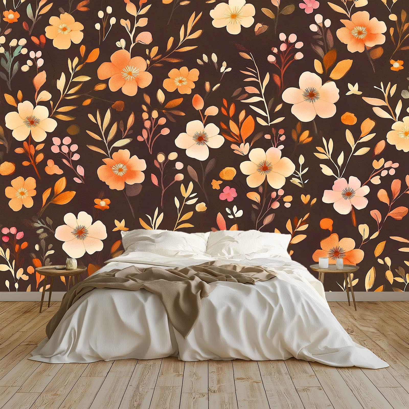 Générique 350 x 256 cm Panoramiczna tapeta Kwiaty Liście 3D Projekt ścienny, dekoracja ścienna do zdjęć, tapety z włókniny dekoracja ścienna salon sypialnia, beżowy
