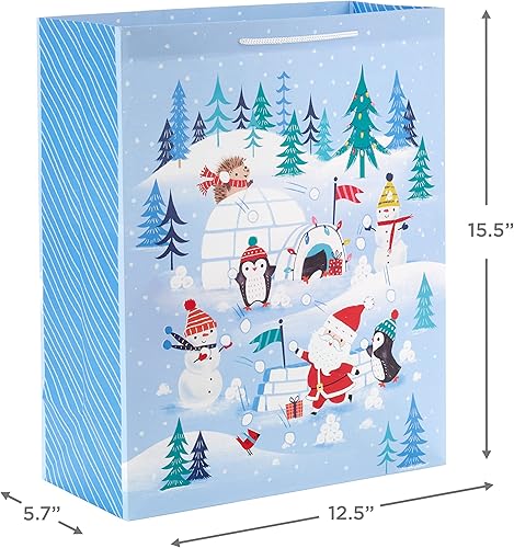 Miniatura 3 de Hallmark Bolsas de regalo extra grandes de 15 pulgadas (2 bolsas rosa y azul, pingüinos, erizos, Papá Noel, muñecos de nieve, perros, conejos) para