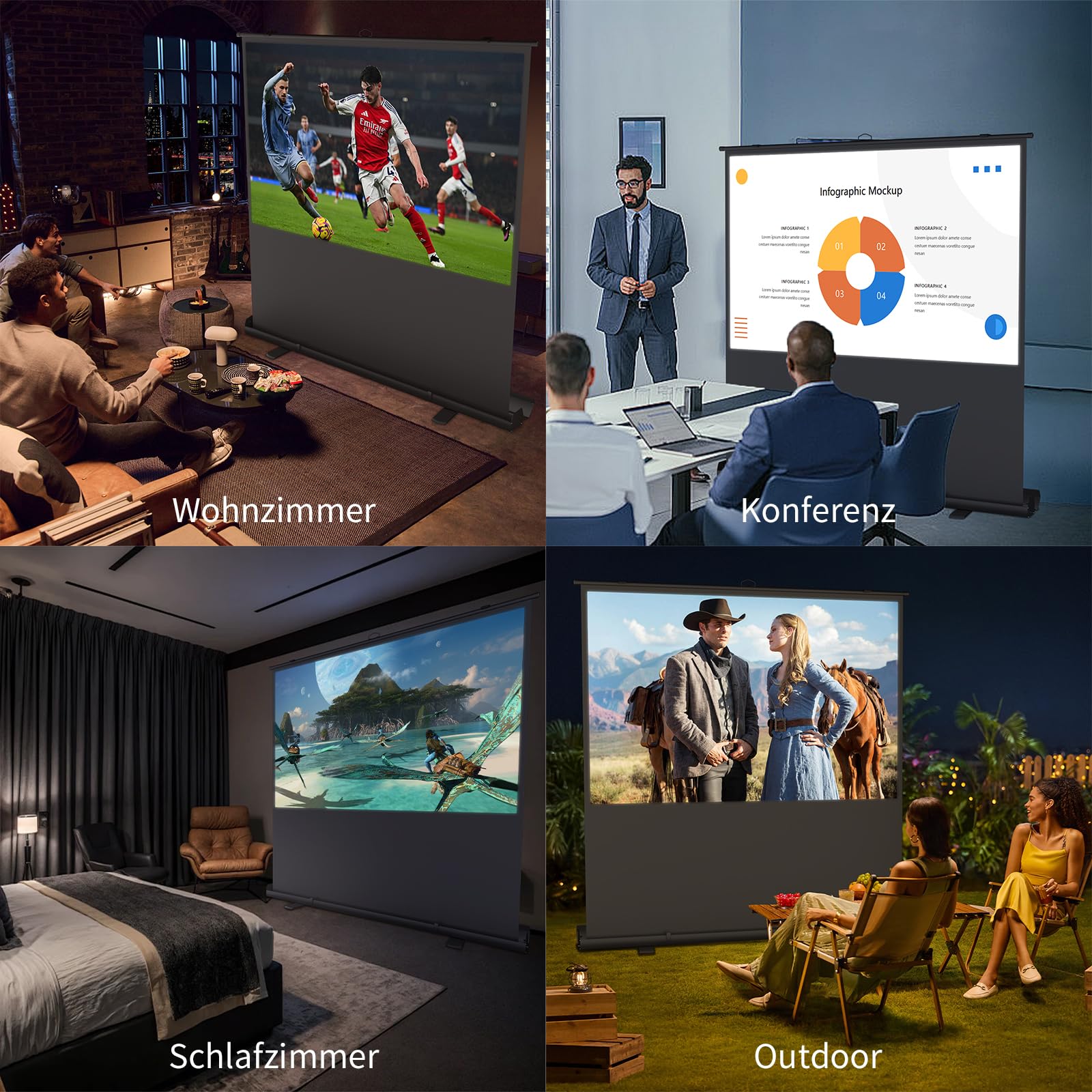 VISULAPEX Leinwand Beamer 80 Zoll 16:9 Bodenleinwand,Mobile Projektionsleinwand,Bodenprojektor Bildschirm 177x 99.5cm für Heimkino,Outdoor,Büro,Camping