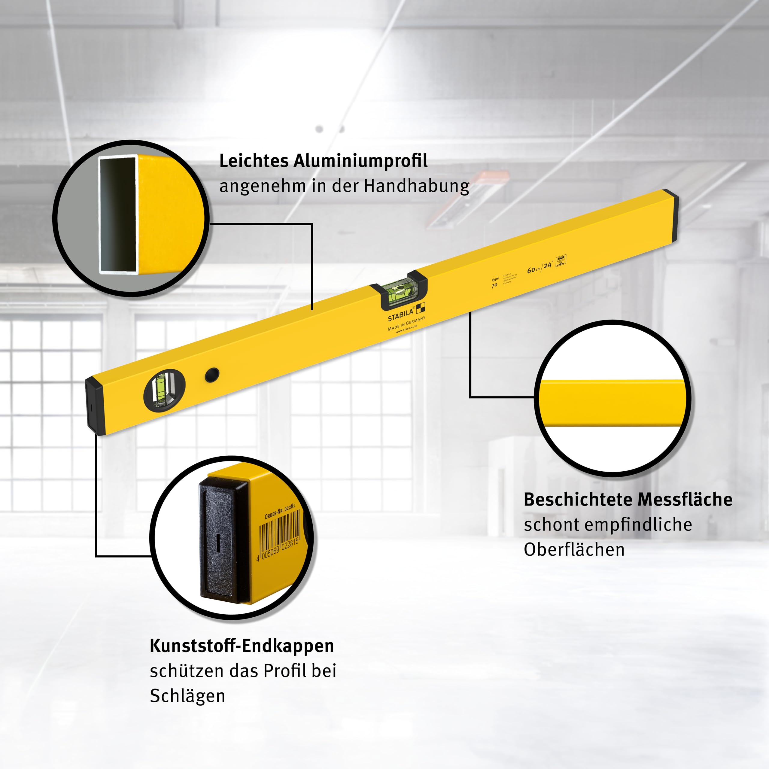 STABILA PRIME SET 70 3-teiliges Wasserwaagen Set 100 cm 60 cm 30 cm Horizontal Vertikal Libelle Kunststoff-Endkappen Made in Germany