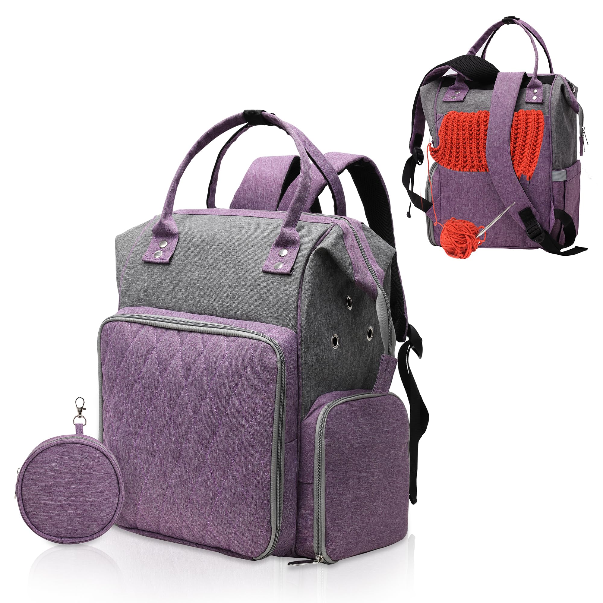 Large Capacity Knitting Bag Backpack,Portable Crochet Bags and Totes Organizer for Women Yarn Bags Holder Case for Crocheting and Carrying Crochet Accessories(Violet)