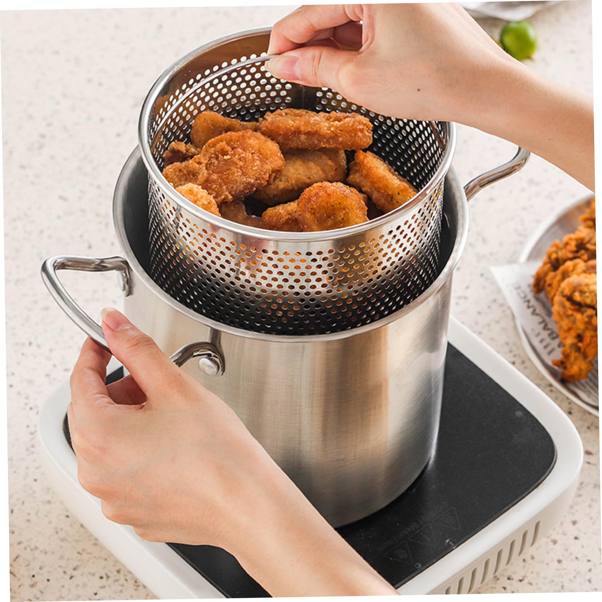 304 Roestvrij Staal, Friteusepot met Zeefmand, Voedselkookpot voor Keuken, Frietjes, Garnalenkip, Friteuse met Gemakkelijke Handgreep voor Koken, Frituurpan voor Thuis