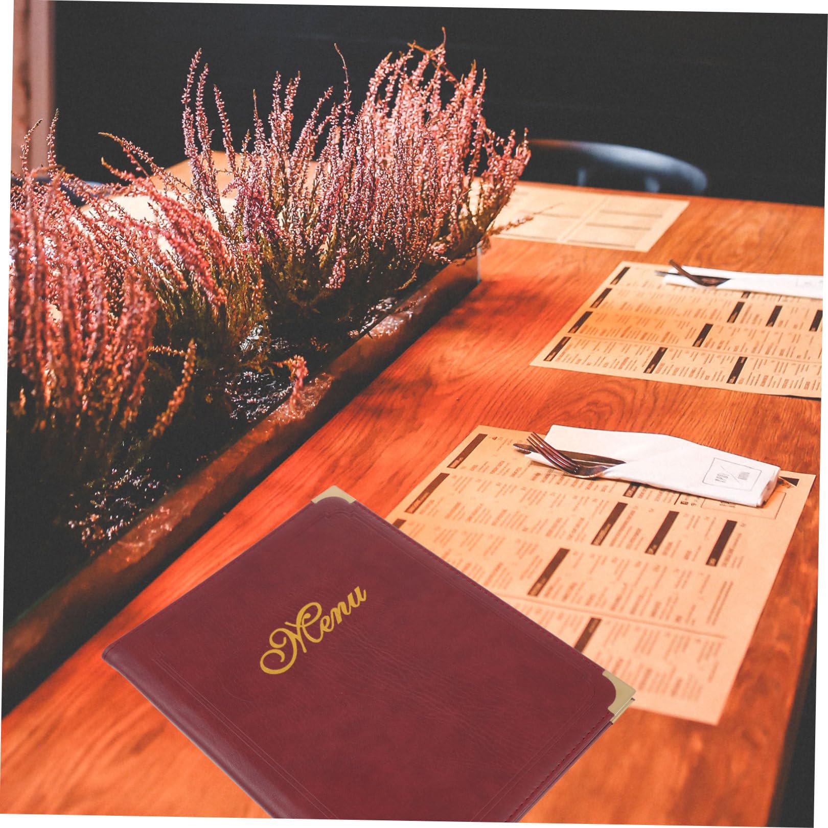 Carpeta De Menú A4 De Cuero Sintético Burdeos Para Restaurante y Bar, Cubierta Transparente, Soporte Resistente Para Visualización De Cartas y Menús Profesionales