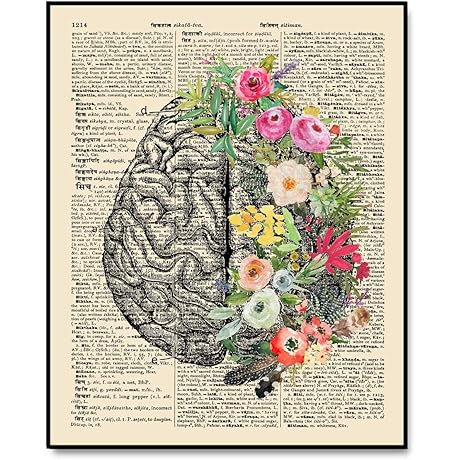 Cerebrum Floral Anatomy Poster - Cognitive Canvas Wall Art for Med School...