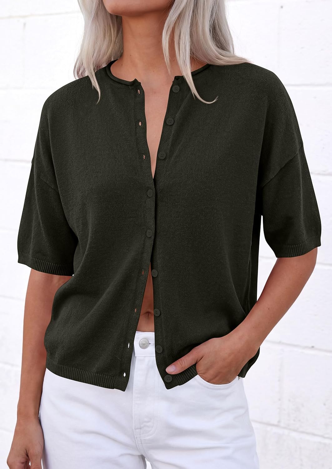 PRETTYGARDEN Women Spring Short Sleeve Cardigan Sweaters Button Down Knit Shirt Blouse Dressy Casual Tops 2026 Summer Outfits - Image 3