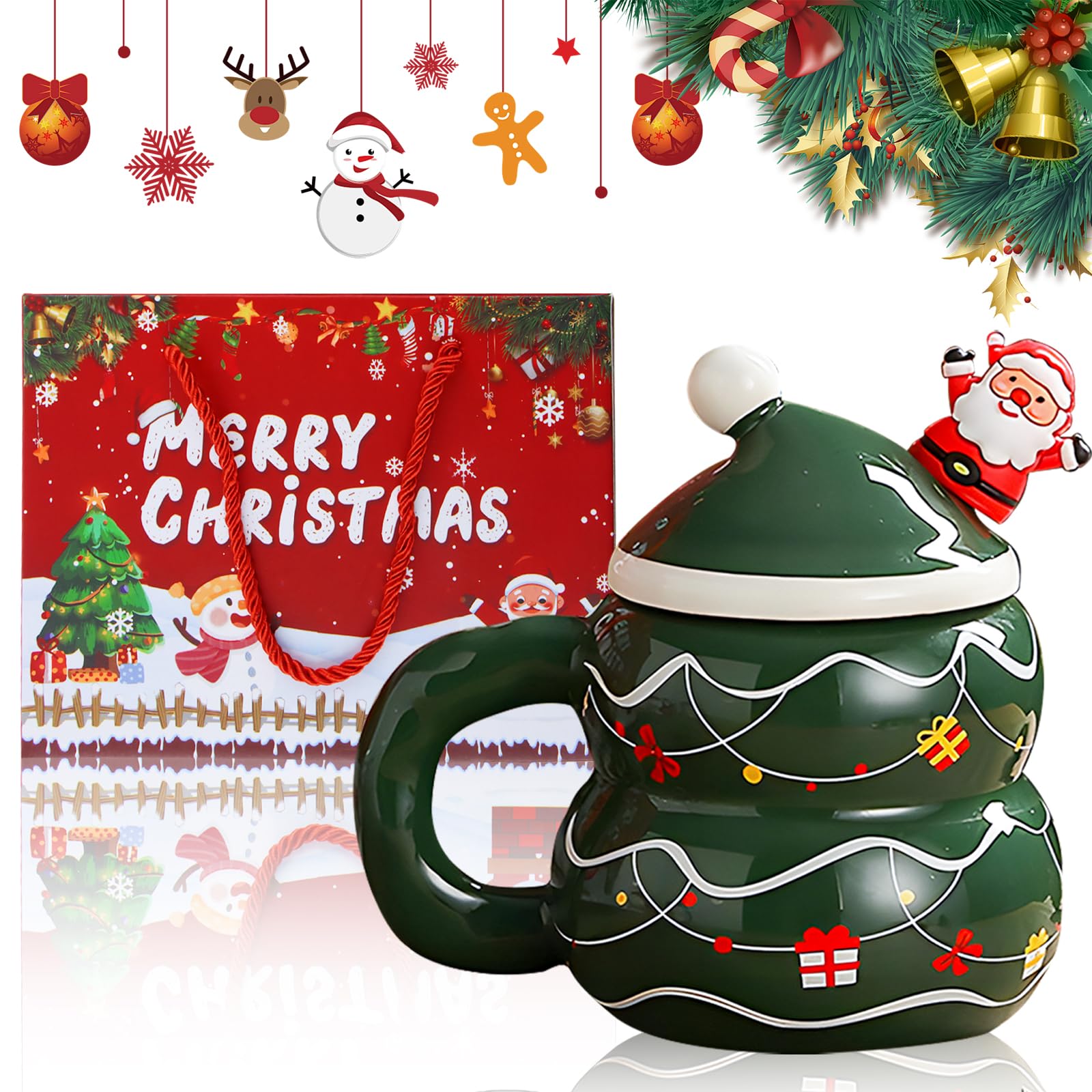 Tazza di Natale in ceramica con pupazzo di neve e renna