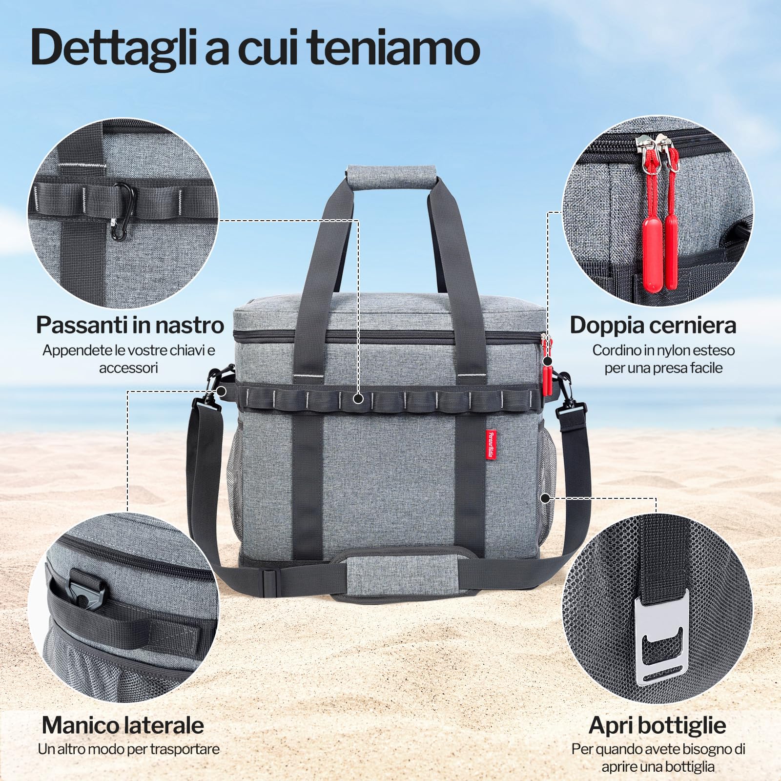 Borsa Termica 40L Raffreddamento 12 Ore Cooler Bag Portatile Manici Multipli