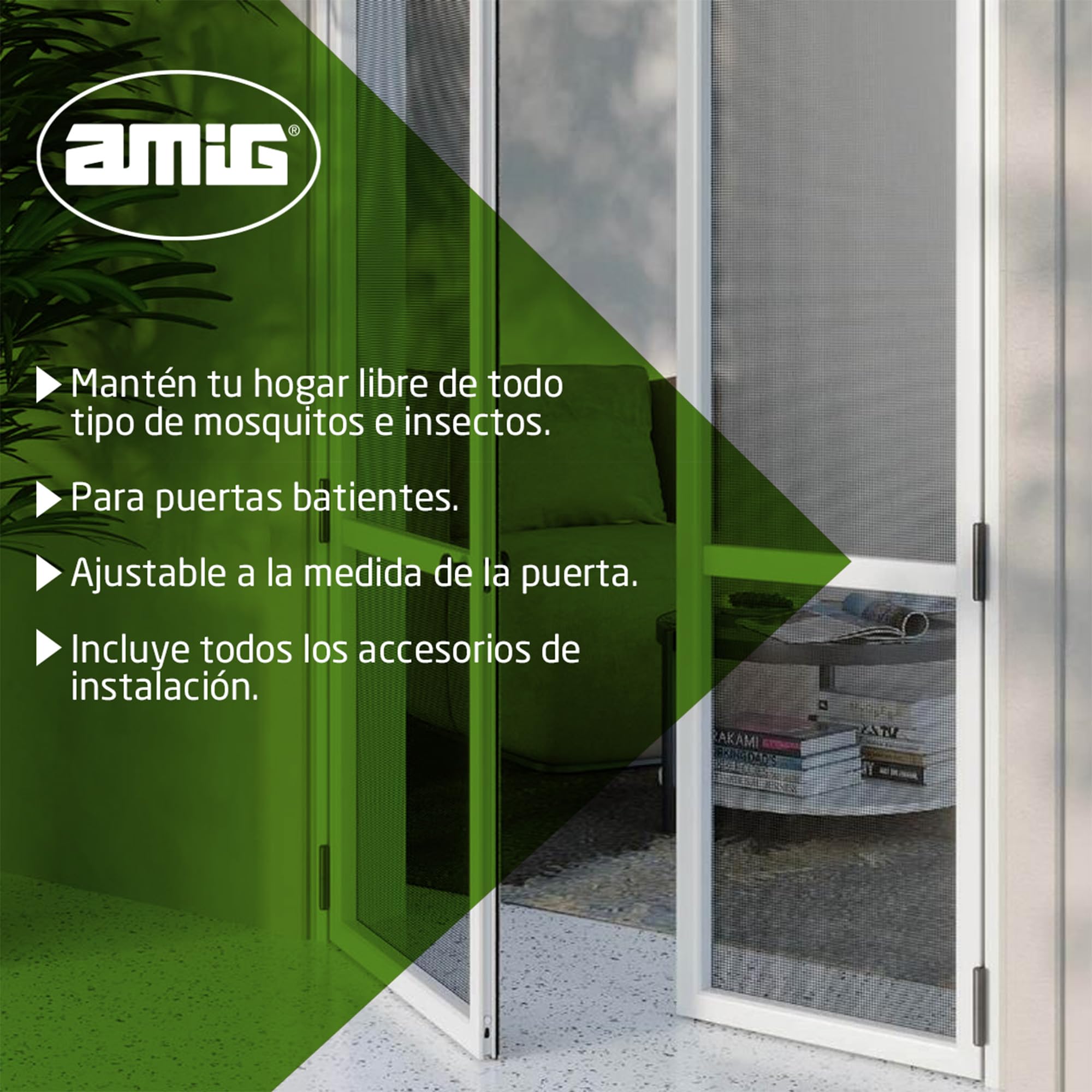 Amig - Mosquitera para Puerta - 100 x 220 cm - Protección Eficaz - Ajustable - Kit Completo con Marco, Malla y Accesorios - Aluminio y Fibra de Vidrio - Blanco/Gris - Protección Anti-Mosquitos