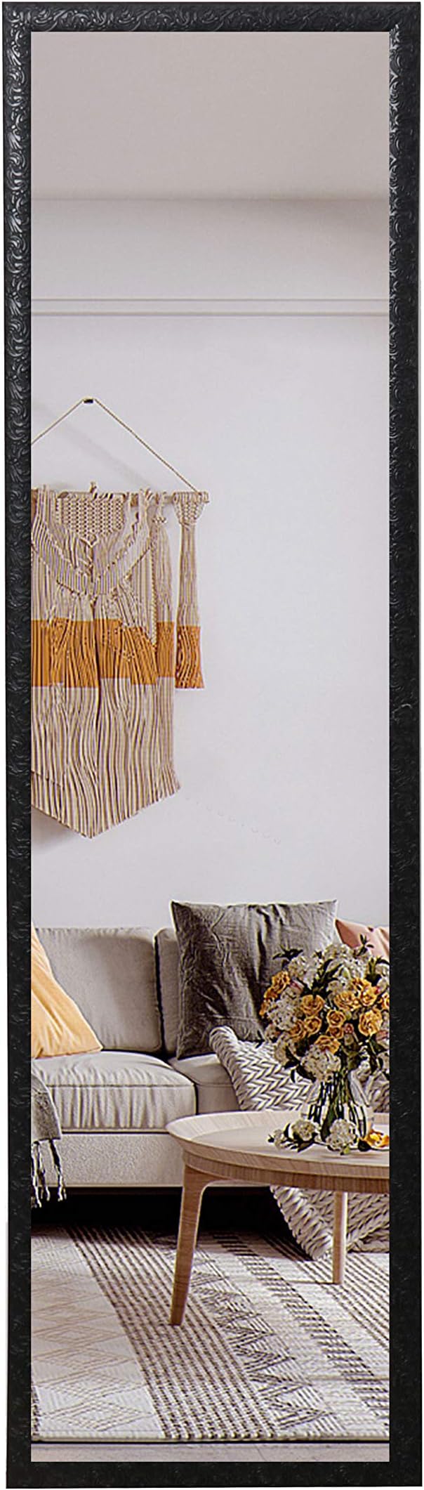 LFT HUIMEI2Y Door Mirror Full Length, Wall-Mounted Mirror Rectangle Tall with Engraving Frame for Bedroom, Living Room, Dressing Room, Black 50" x14"