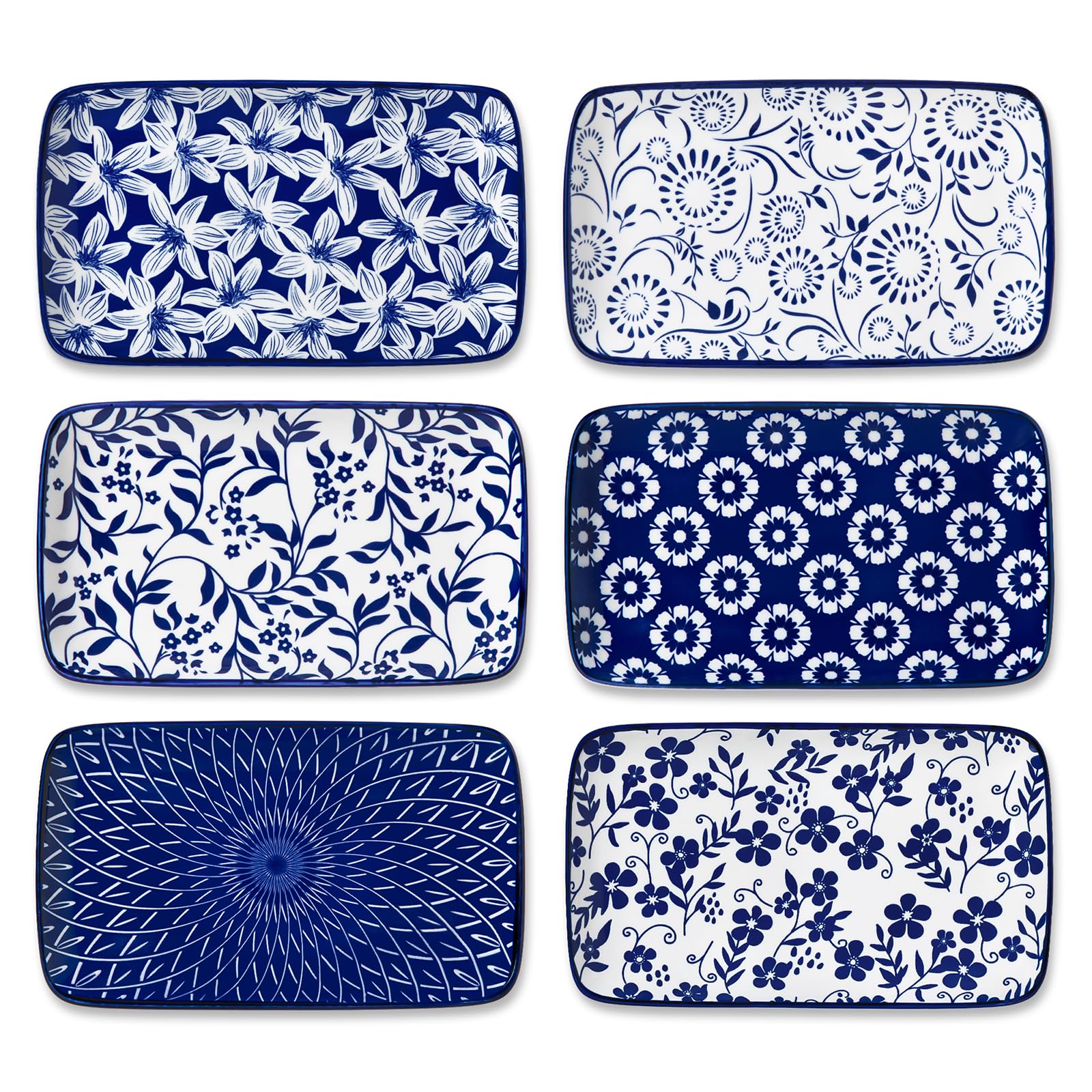 vancasso Servierteller 6er Set, SELENE Porzellan Teller Set, Serviertablett Rechteckig Klein, Dessertteller, Sushi Teller, Für Vorspeisen, Snacks, Gemüse Obst, Buffets, Geburtstage, Partys, 22 x13cm