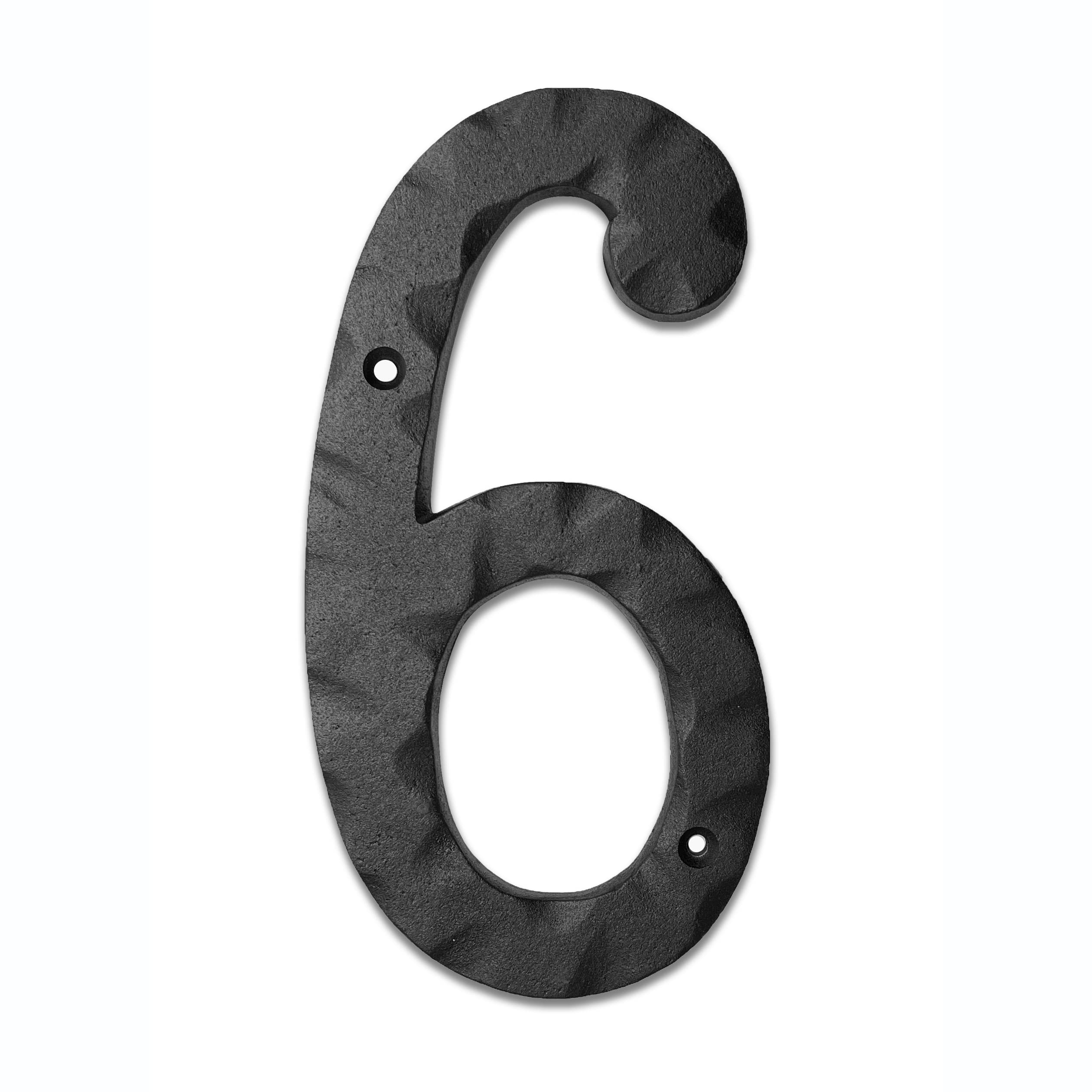 NACH House Numbers for Outside, 6 inch Black Address Numbers for House - Number 6 - Rustic Numbers for Outside with Mounting Hardware