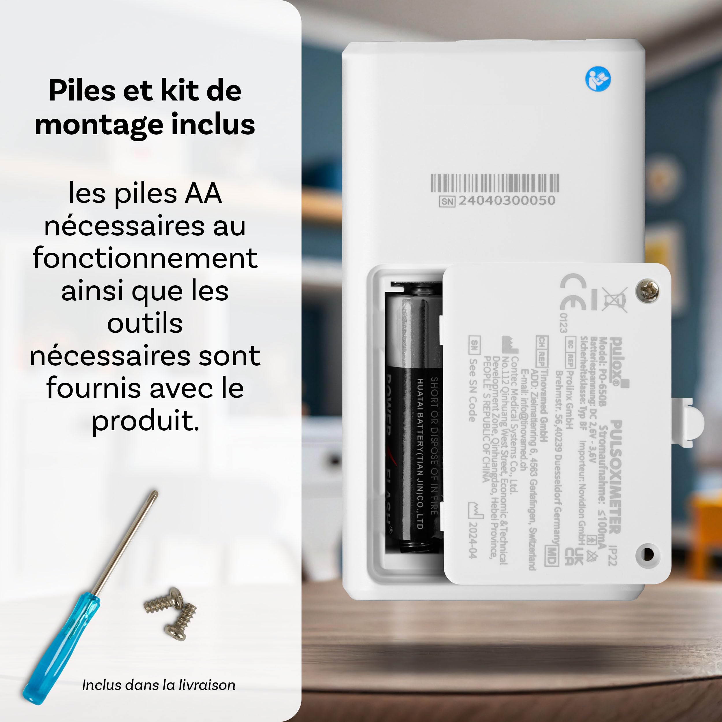Pulox PO-650B - Oxymètre de pouls digital avec capteur externe pour bébés - Mesure de la SpO2 et du pouls chez nourrissons et enfants
