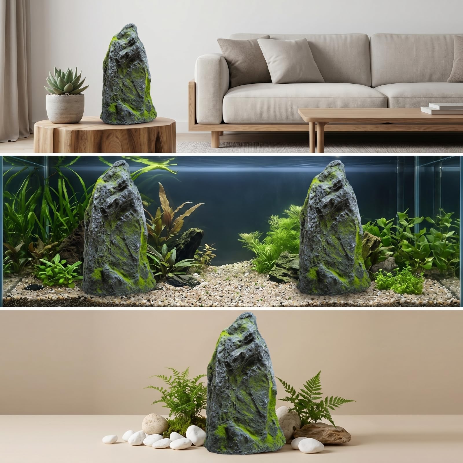Perfeclan Escultura de Roca Simulada Roca Artificial Adorno Paisajístico Pieza para Acuario Elemento para Escenografía Relieve, Belleza Escondida En La Montaña Espiritual