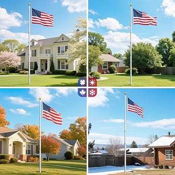 Flag Poles for Outside House Inground - Extra Thick Telescoping Flag Poles, Heavy Duty Flag Pole Kit with 3x5 American Flag (25FT, Silver)