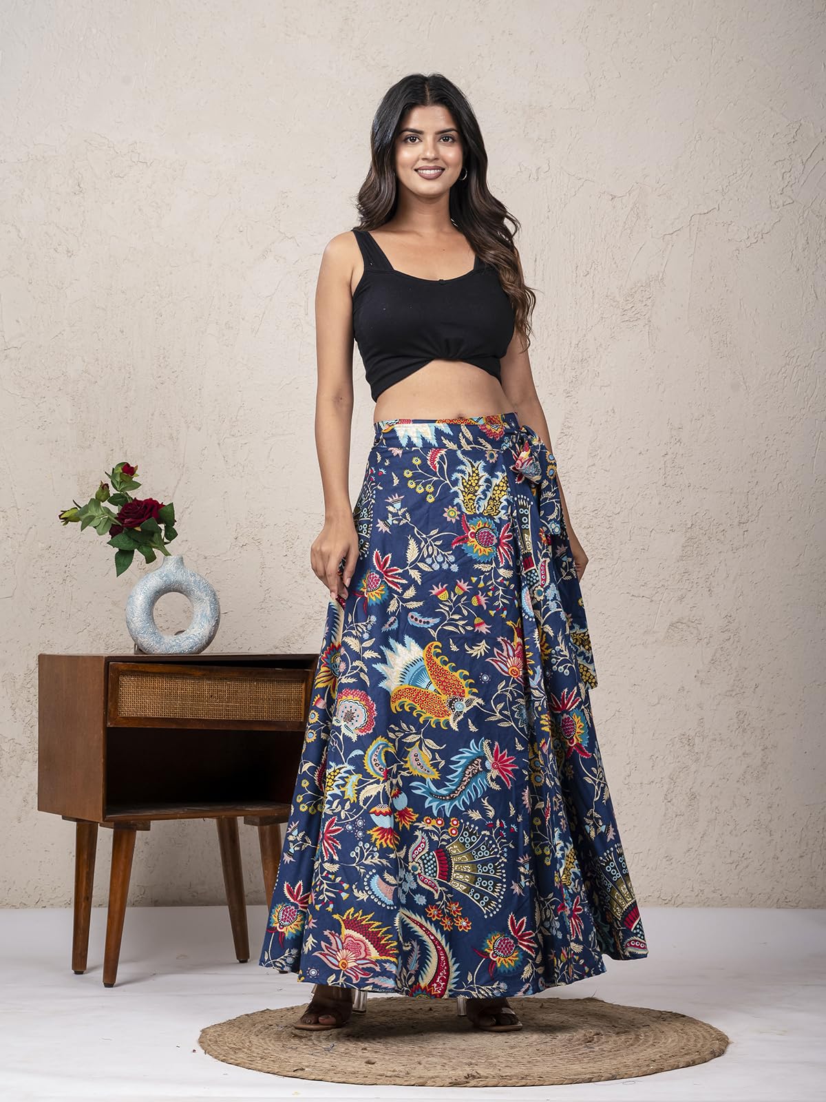 comfy cords Women’s Multicolor Printed Wrap Around Skirt | Block Print Soft Cotton| Flowy A-Line Long Skirt with Adjustable Tie-Up Waist | Casual, Beach & Vacation Wear.-picture-58