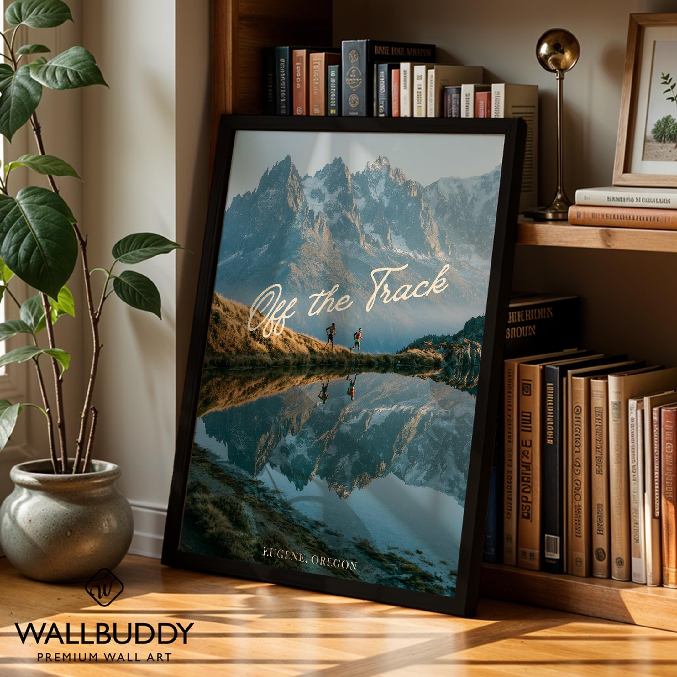 WallBUddy Bergreflexion Wandkunst Druck | Mal (50 x 70 cm, Schwarz gerahmt)