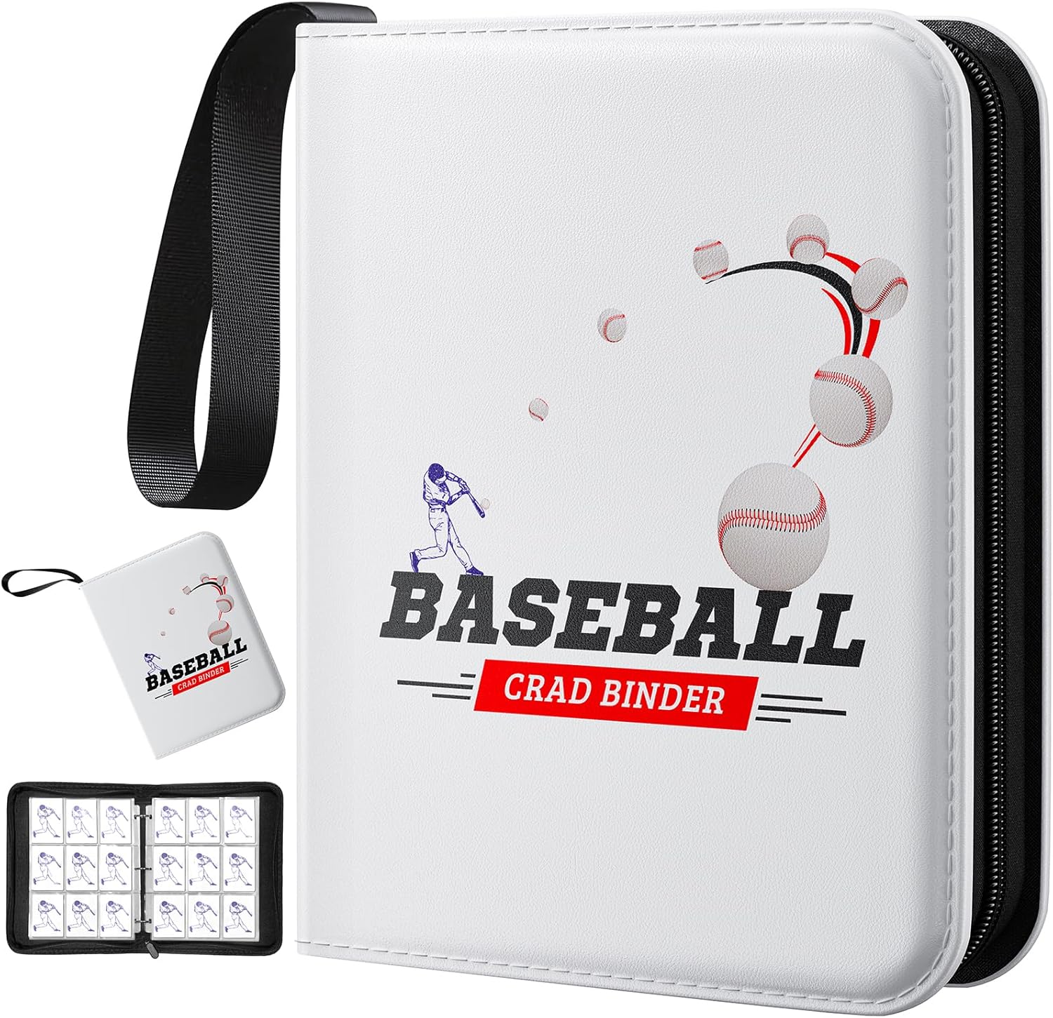 Baseball Card Binder,9 Pocket Trading Card Binder with 50 Removable Sleeves Can Hold 900 Cards, Waterproof Card Holder for Sports Cards,Game Cards(Note: Current Batch has Minor Print Typo - "CRAD")