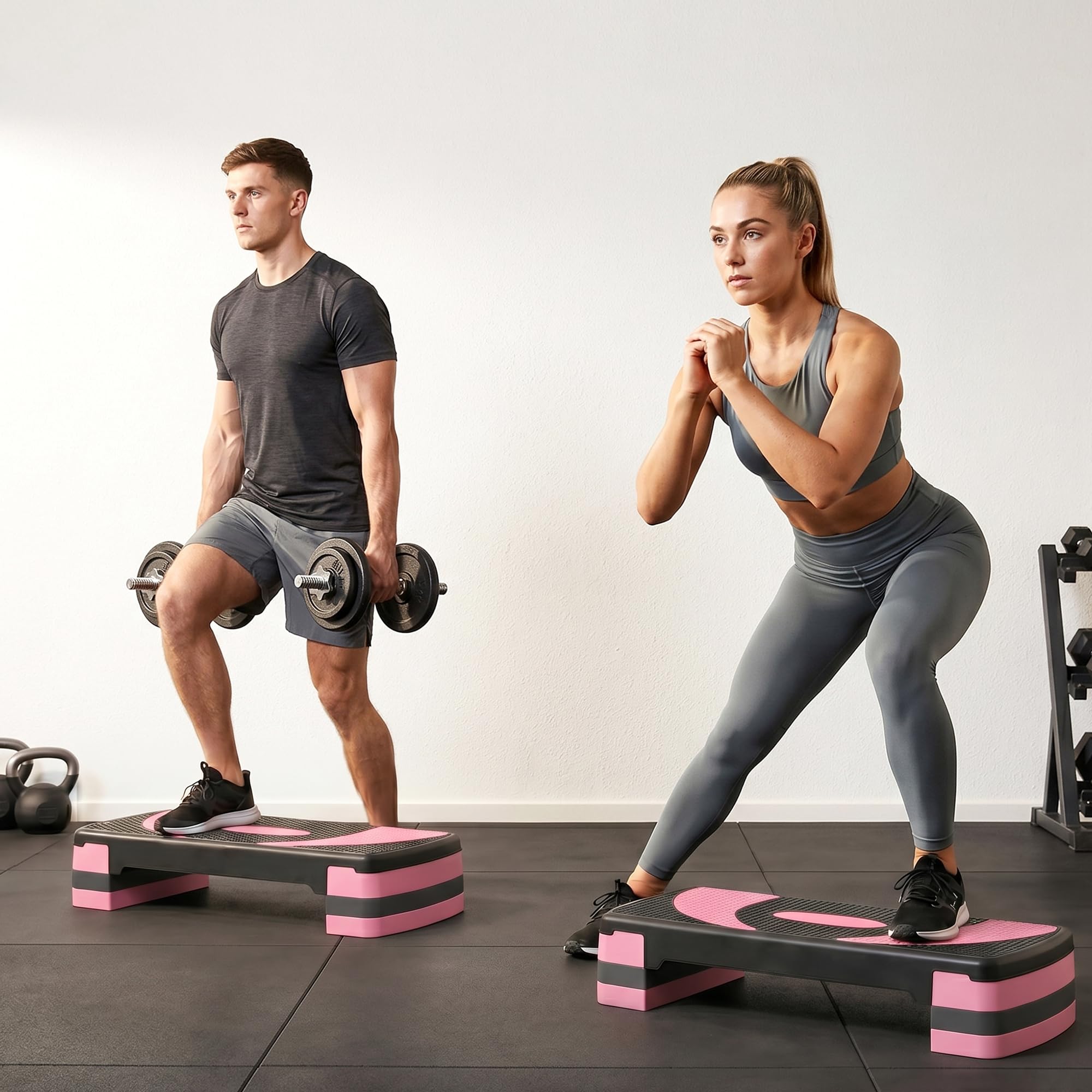 HOMCOM Stepper stepper z regulacją wysokości, z powłoką antypoślizgową, 3 stopnie (10/15/20 cm), antypoślizgowy, do domu, studia fitness, biura, tworzywo sztuczne