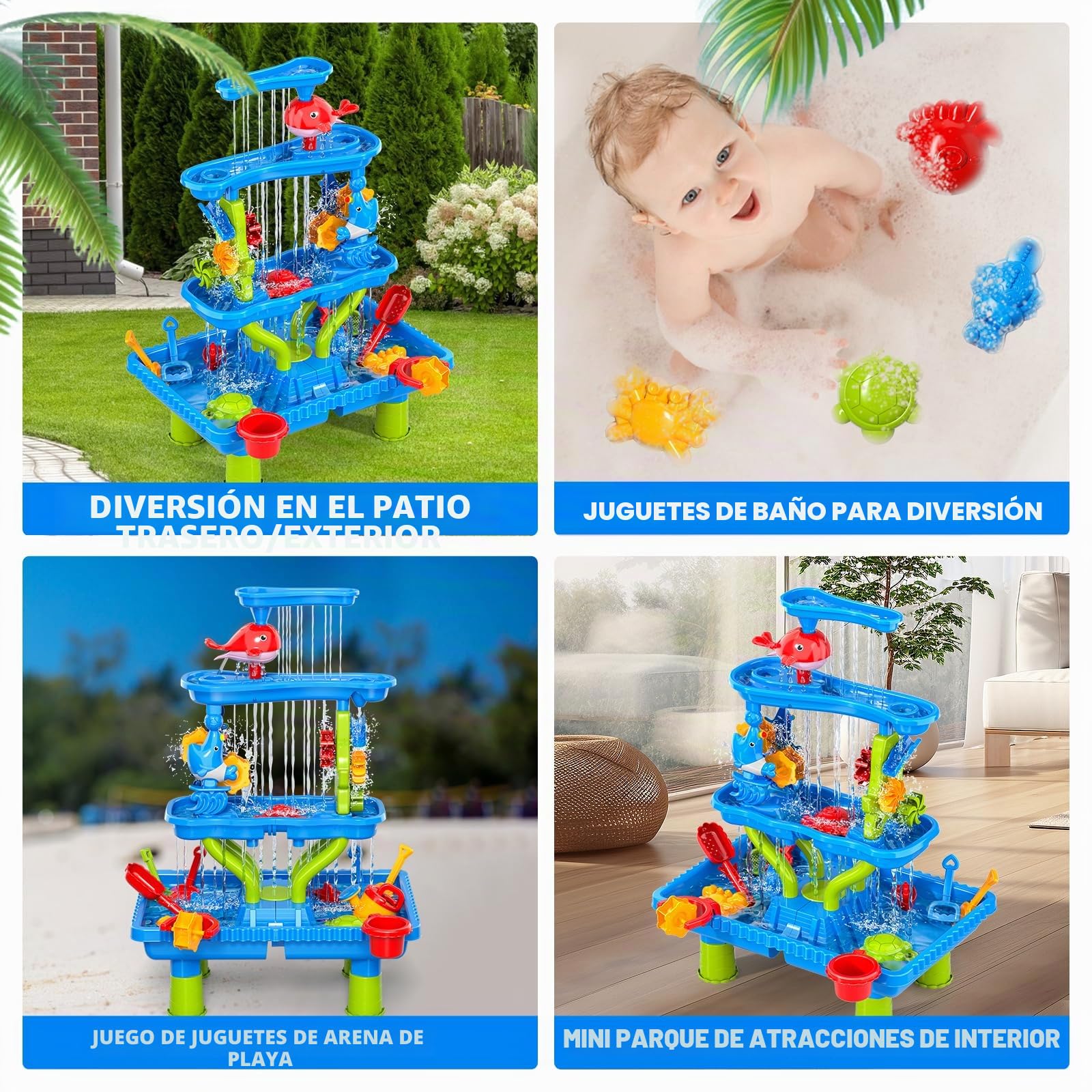 Doloowee - Mesa de agua para niños pequeños, mesa de arena y agua, juguetes de playa de verano, juguetes de exterior, juguete de jardín para niños de 3, 4, 5, 6 años