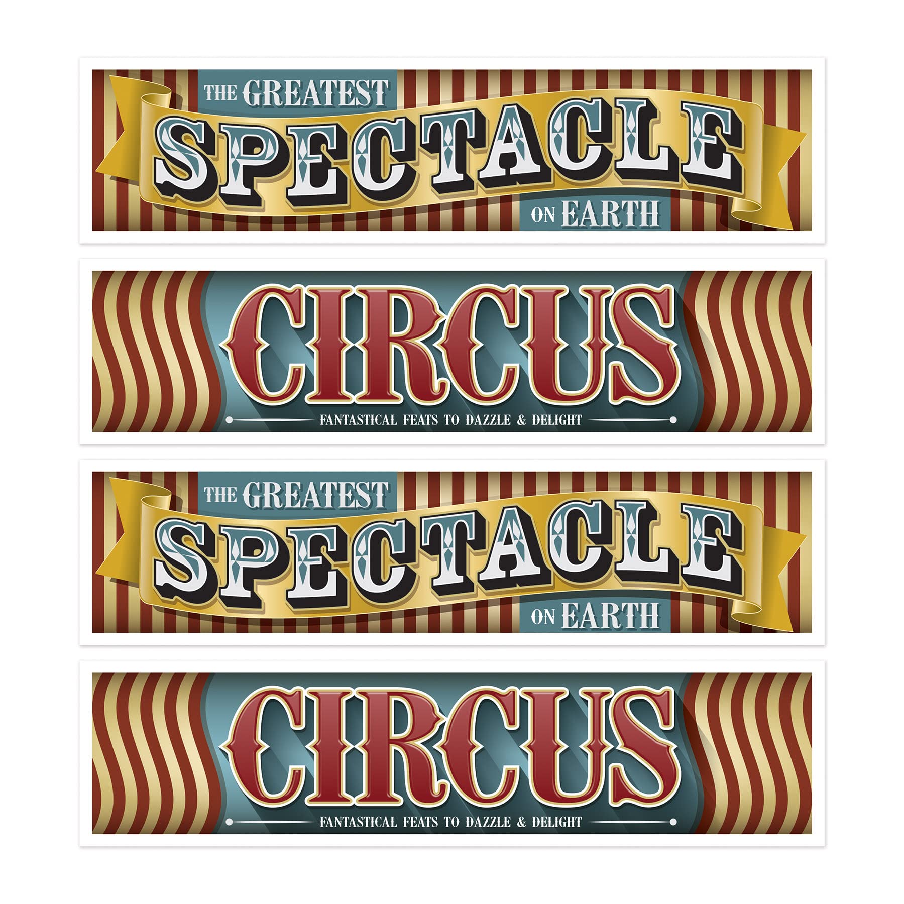 Beistle 54979 Vintage Circus Banners 4 Piece, 15" x 5', Multicolored