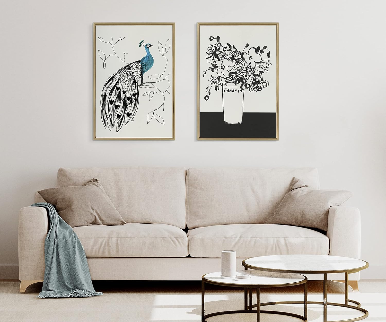 Kate and Laurel Sylvie 658 Peacock Framed Linen Textured Canvas Wall Art by Teju Reval of SnazzyHues; 23x33 Gold; Decorative Modern Animal Art Print for Wall