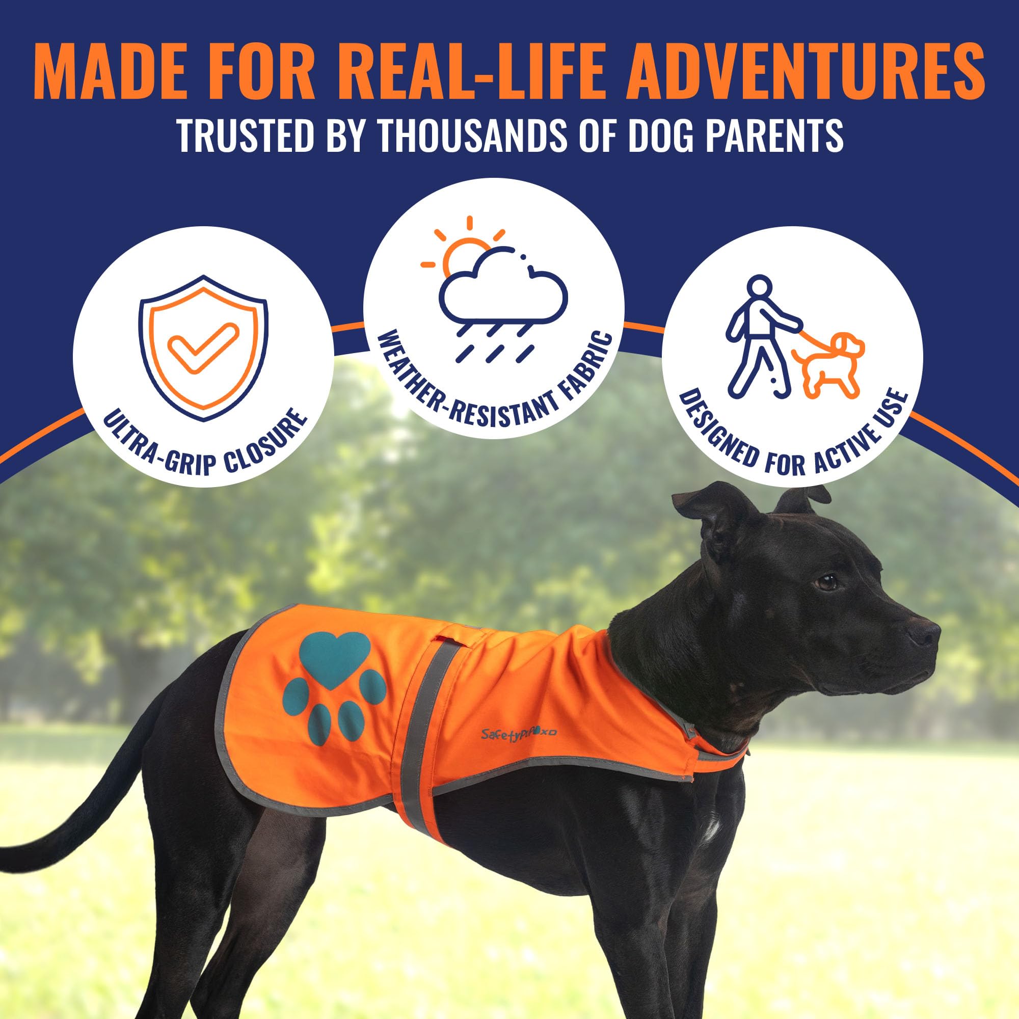 SafetyPUP XD Hund Warnweste.Größen für Hunde 7 kg - 59 kg. Orange X-Klein