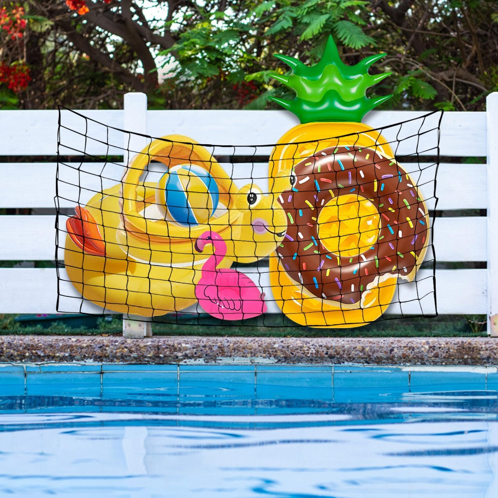 Organisateur de flottants au bord de la piscine, sac en filet de rangement