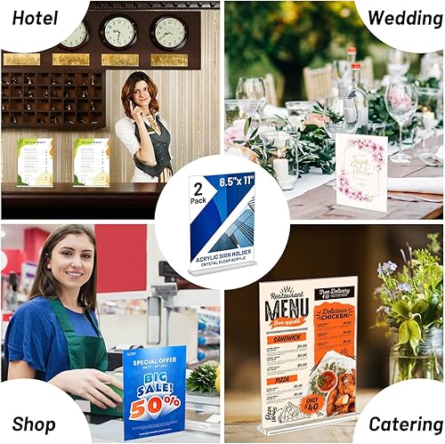 Miniatura 7 de Soporte de letrero acrílico de 8.5 x 11 pulgadas, soporte vertical en forma de T, soporte de escritorio transparente de doble cara, soporte de