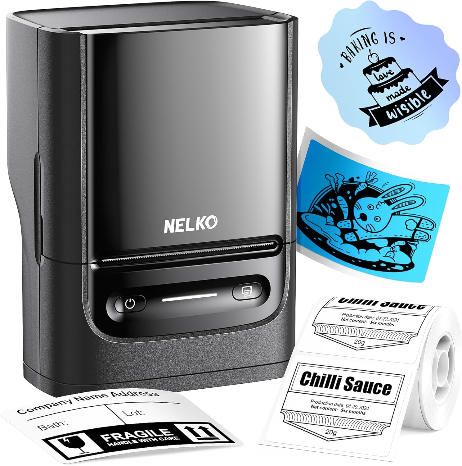 Nelko Label Maker Machine with Tape, PM220 Bluetooth Label Printer, Portable Thermal Printer for Small Business, Address, Logo, Clothing, Mailing, Smart AI APP for Phones & PC, 1 Count, Black