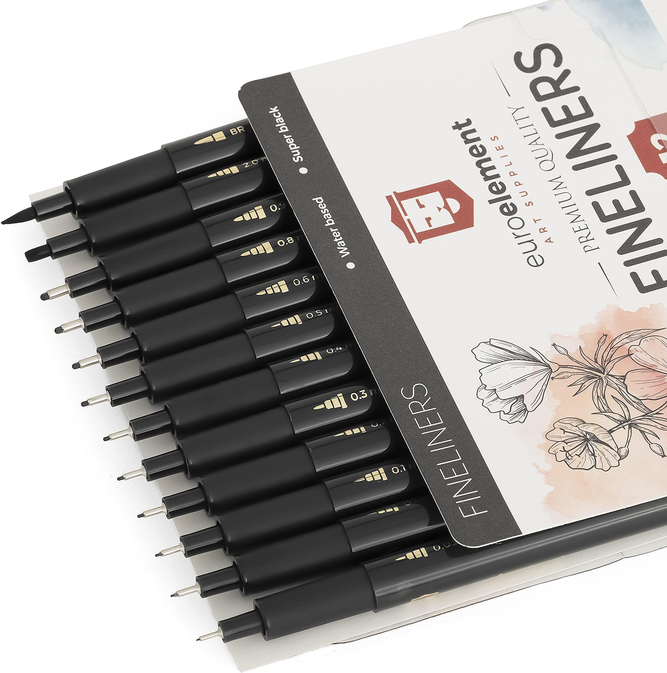 EuroElement Black Fineliner Pens Set Art Supplies 12 Pack Technical ...