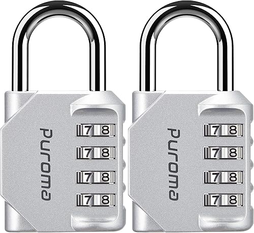Puroma Paquete de 2 candados de combinación para casillero de 4 dígitos al aire libre impermeable para escuela, gimnasio, deportes, valla, caja de