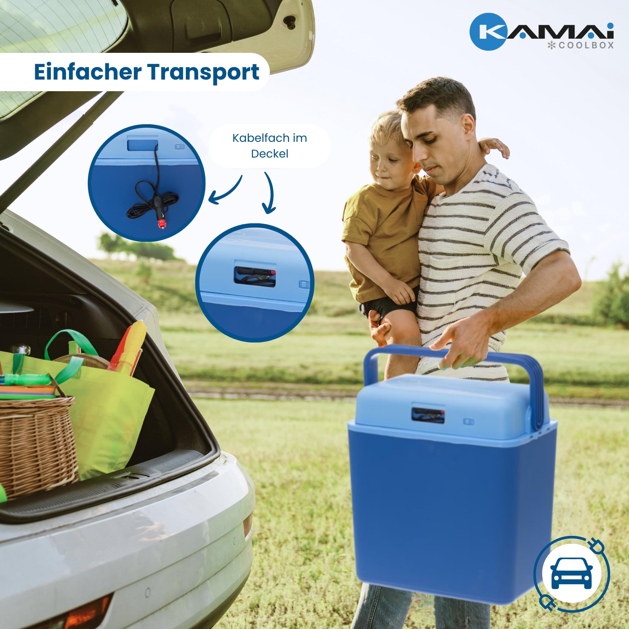 Elektrische Kühlbox 24L - 12V Thermobox, Camping Kühlschrank, elektrisch Isolierbox, tragbare Kühlbox für Auto, Boot, Garten und Reisen, kompakt und leise – Kamai Coolbox