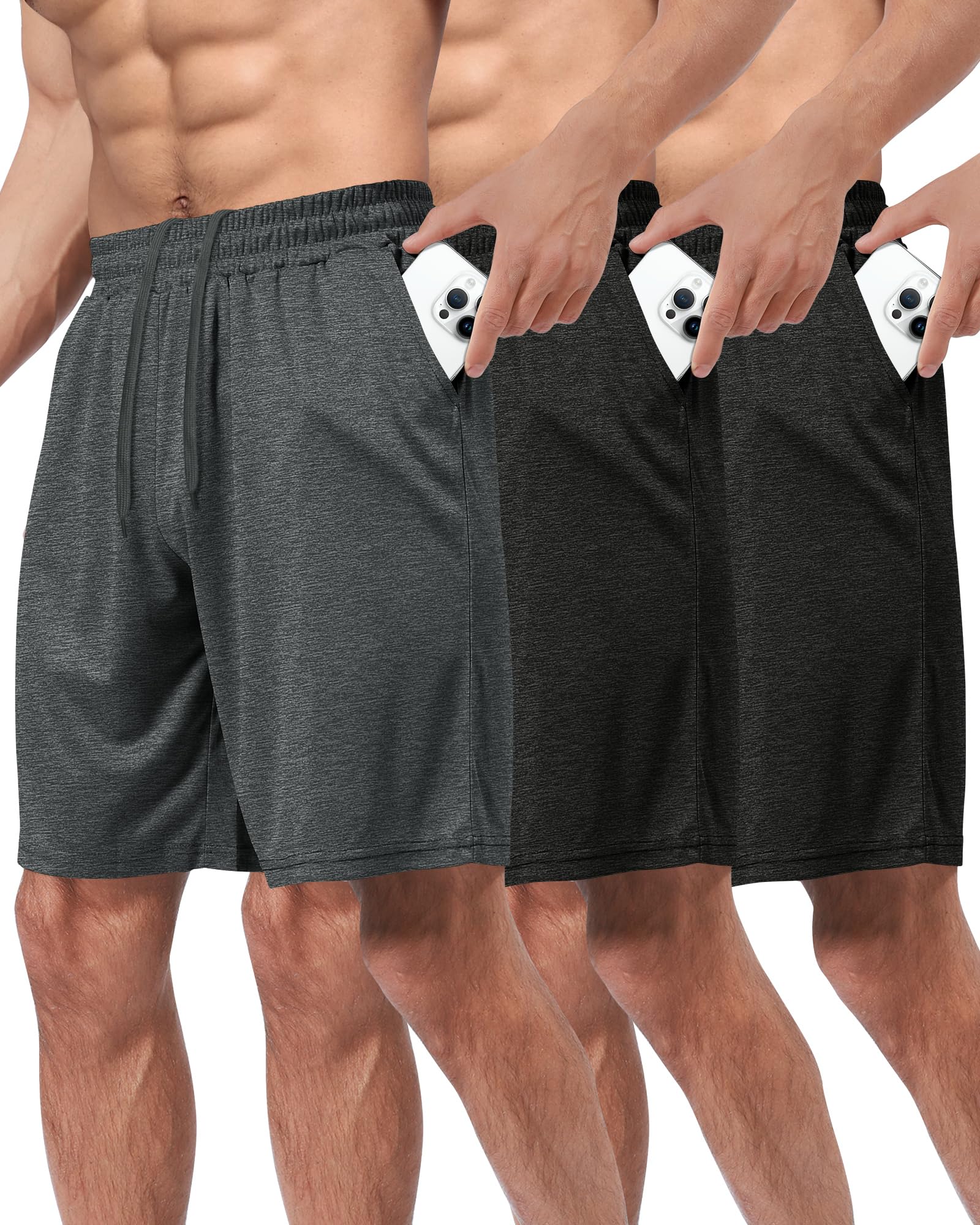 BOOJO 3 Pack Gym Basketball Mens Shorts - Quick Dry Black Workout Athletic Shorts with Pockets for Casual Running(S-6XL)