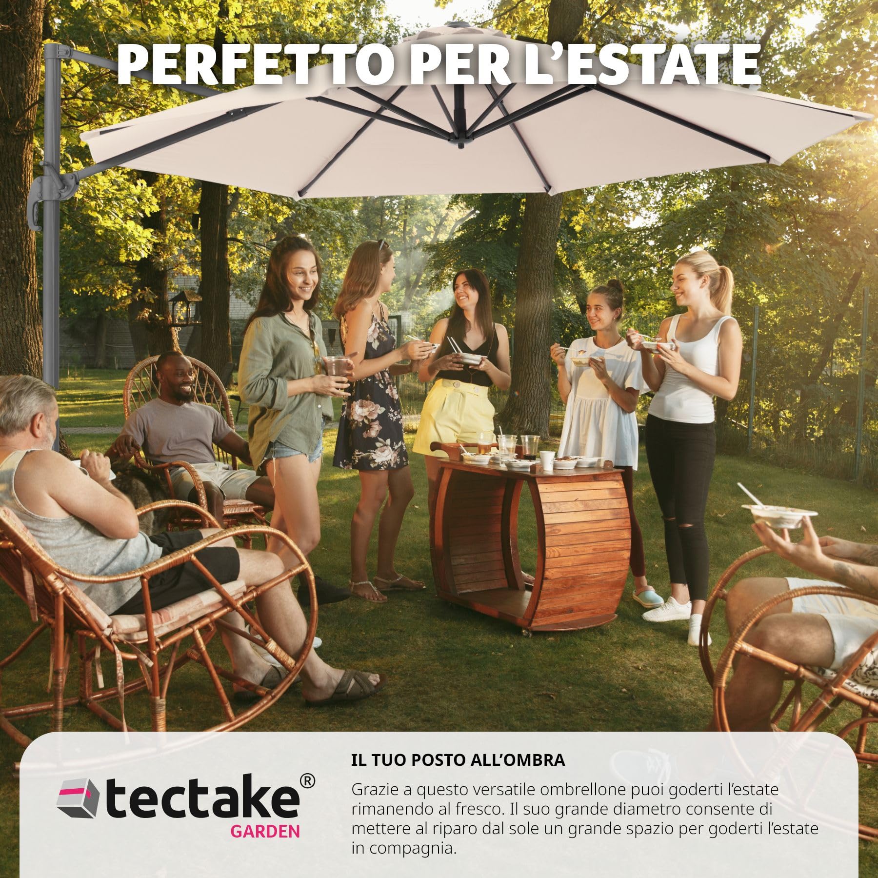 tectake® Ombrellone da Giardino con Palo Laterale in Alluminio, Ombrellone da Esterno Girevole, 6 Gradi di Inclinazione, Resistente ai Raggi UV, Idrorepellente, Ø 300 cm