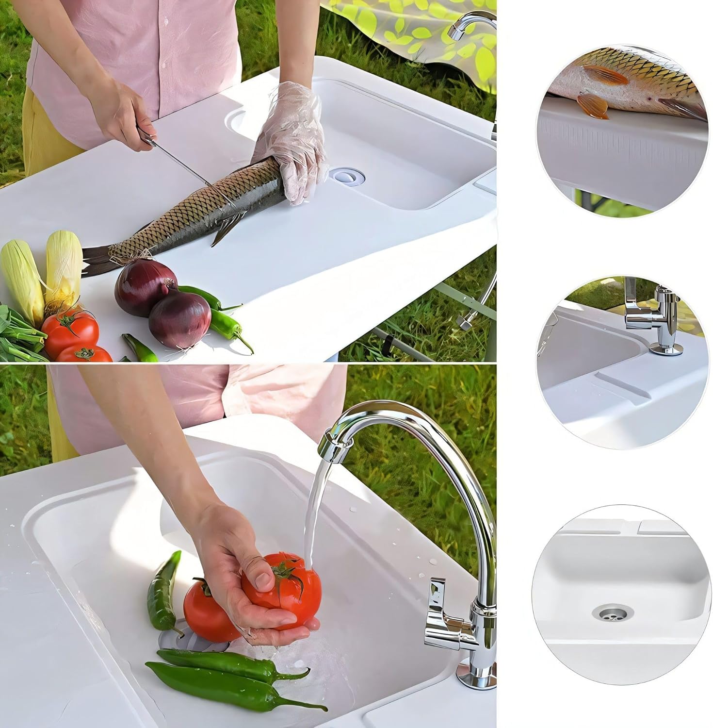 Portable Folding Fish Table with Sink - Outdoor Fishing Cleaning Station, Easy Storage, Fillet Table with Faucet, Ideal for Picnic, Garden, Kitchen, and Camping